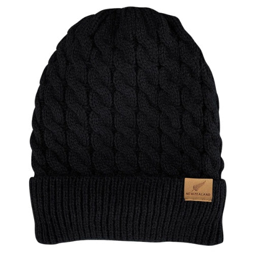 Adult Cable Knit Fleece Lined Beanie - Black