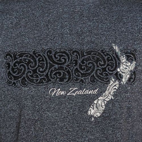 Adults Map Kowhaiwhai Tee Shirt - Black Marle
