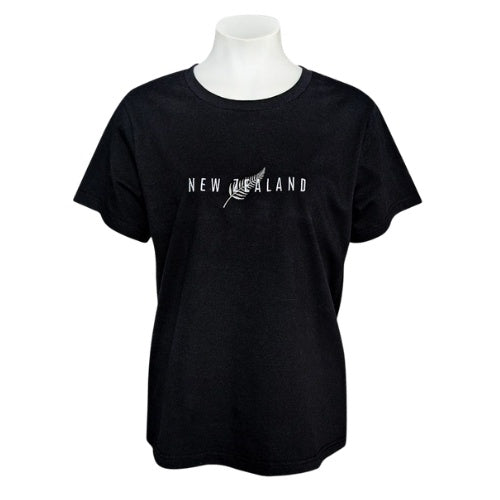 Adults Ladies Sea To Sky Embroidered Fern Tee Shirt - Black