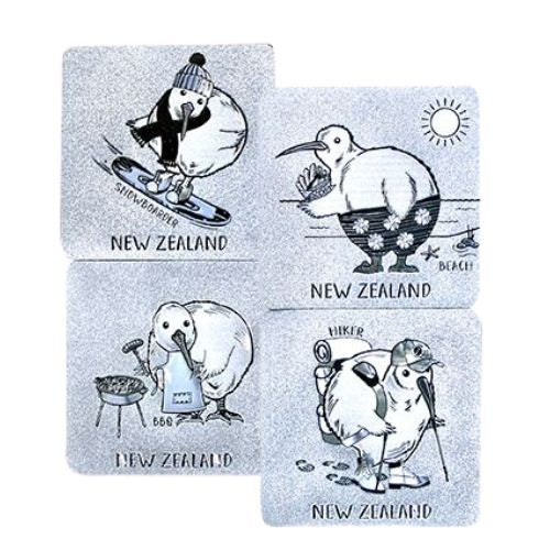 Kiwis of NZ Foil Coasters 4pk