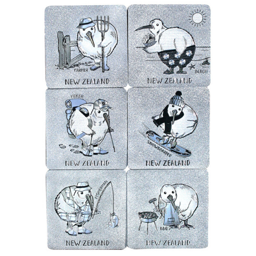 Kiwis of NZ Coasters Foil 6pk