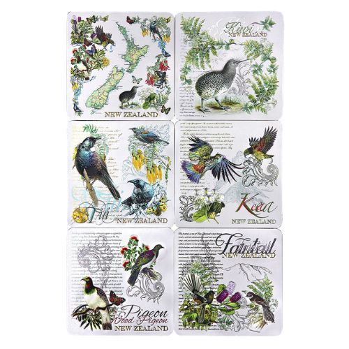 Vintage Birds Foil Coaster - 6pc