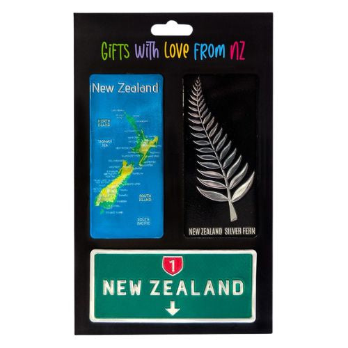 NZ Map Fern Foil Magnets 3pk
