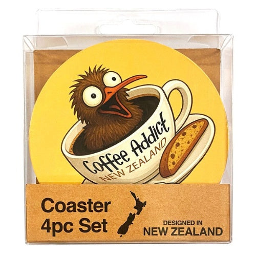 Coffee Addict Kiwis Circle Coaster 4pk