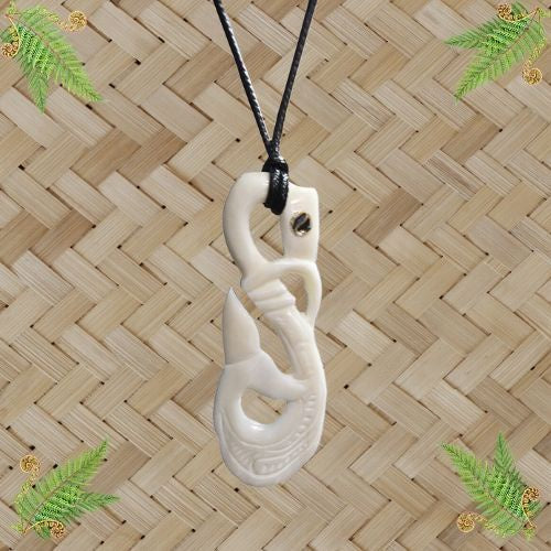 Bone Engraved Manaia Pendant with Paua - 93mm