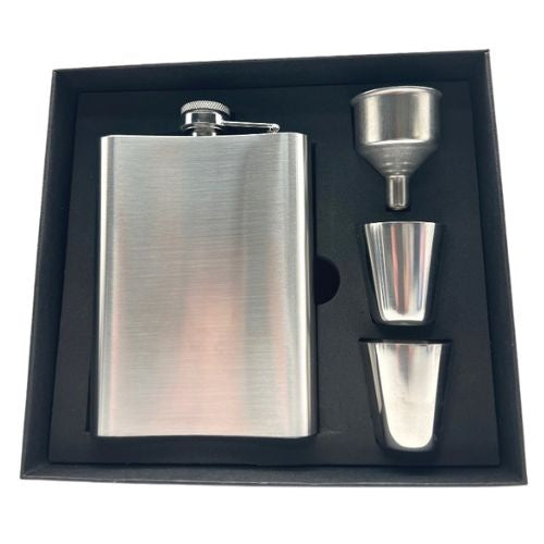 Hip Flask, Funnel & 2 Cups - Plain