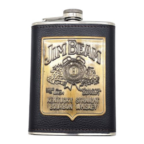 Jim Beam Leather Hip Flask - 8oz