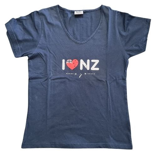 Adult Ladies I Heart NZ Flag Tee - Navy
