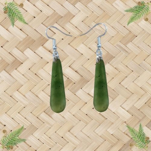 NZ Greenstone Drop Earrings - 33mm