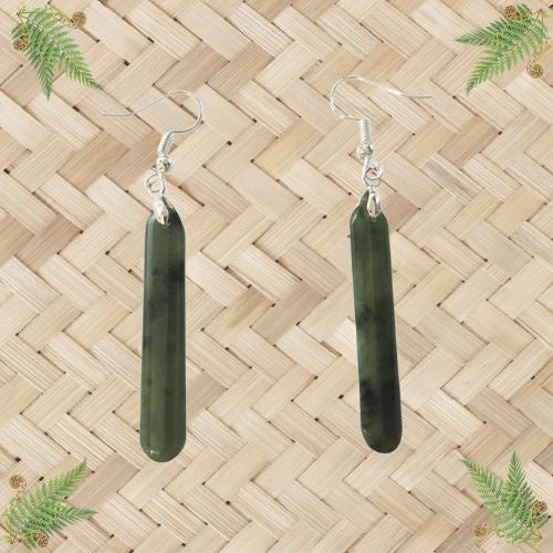 NZ Greenstone Drop Earrings - 40mm