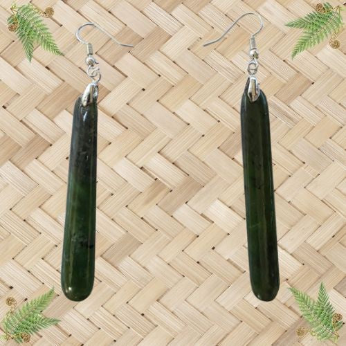 NZ Greenstone Drop Earrings - 63mm