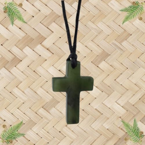 NZ Greenstone Cross Pendant - 30mm
