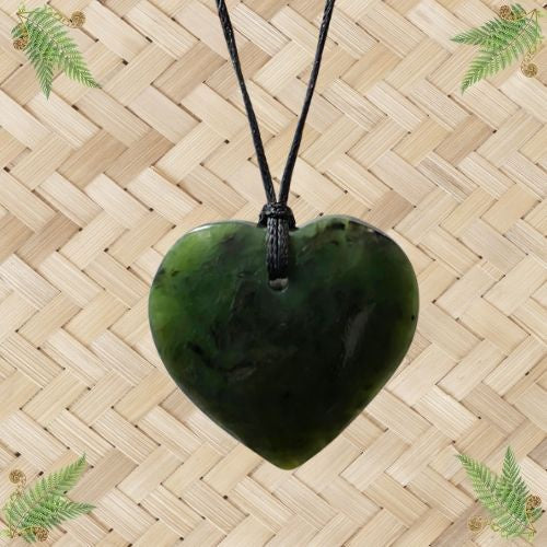 NZ Greenstone Heart Pendant - 44mm