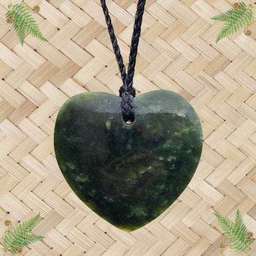 NZ Greenstone Heart Pendant - 51mm
