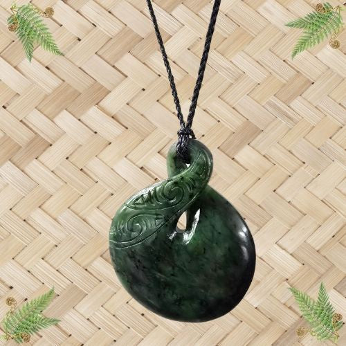 NZ Greenstone Engraved Single Twist Pendant - 70mm