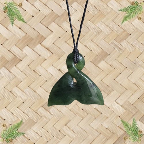 NZ Greenstone Whale Tail Pendant - 40mm