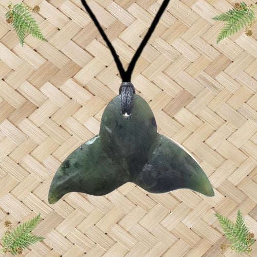 NZ Greenstone Whale Tail Pendant - 55mm