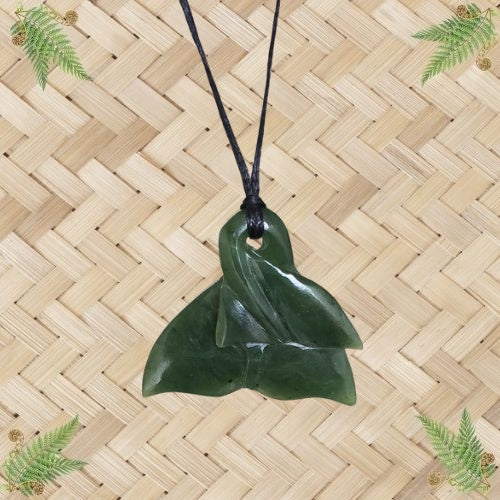 NZ Greenstone Double Whale Tail Pendant - 35mm