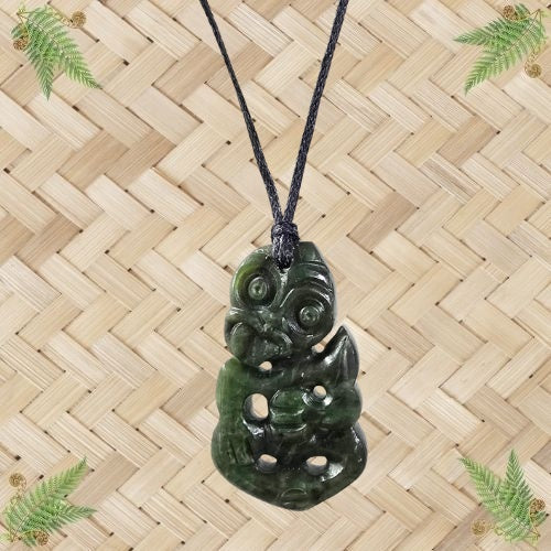 NZ Greenstone Tiki  Pendant - 40mm