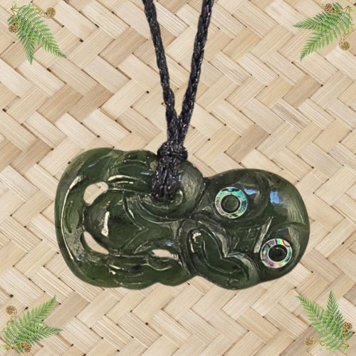 NZ Greenstone Tiki Side Hung Pendant - 65mm
