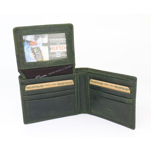Mens Greenstone Edition Leather Wallet with ID Flap
