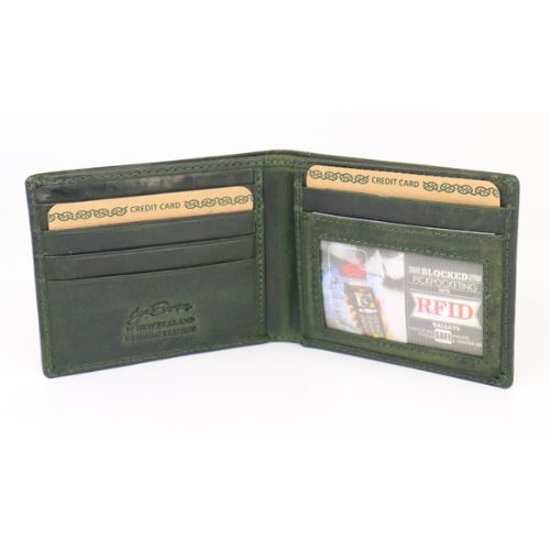 Mens Greenstone Edition Leather Wallet with ID Flap - Slim