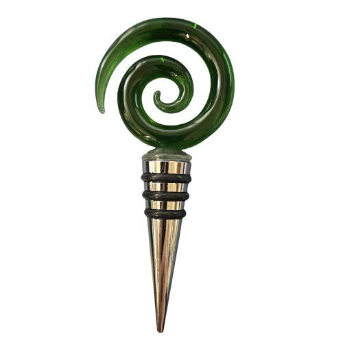 Glass Wine Bottle Stopper - Koru - Green