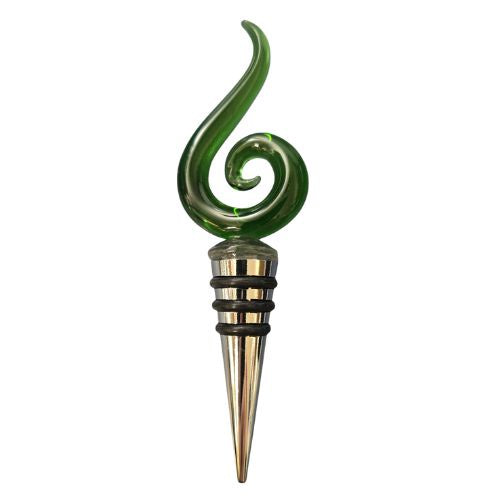Glass Wine Bottle Stopper - Spiral Koru - Green