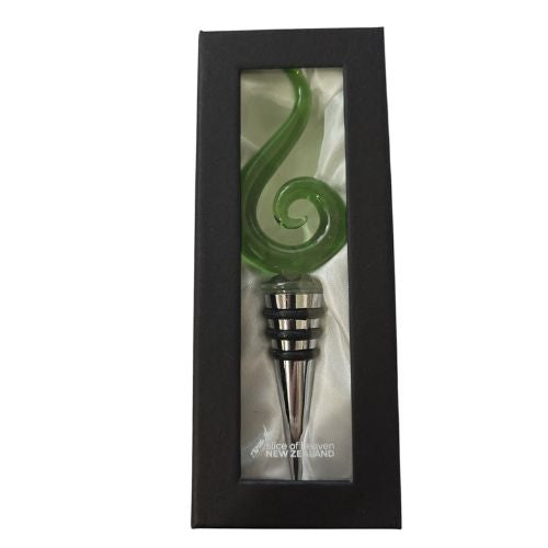 Glass Wine Bottle Stopper - Spiral Koru - Green