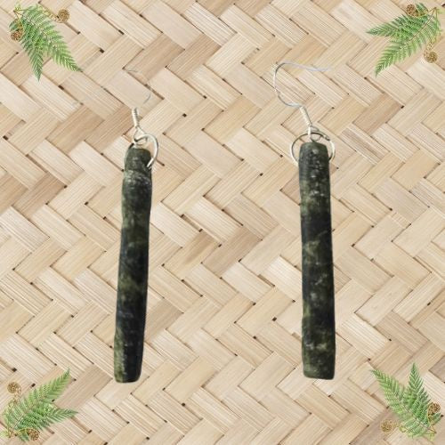 NZ Greenstone Cylinder Unbound Earrings - 45mm