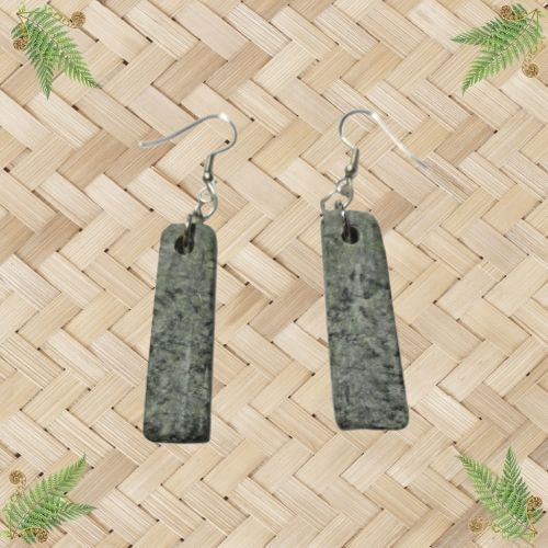 NZ Greenstone Drop Freeform Earrings - 40mm