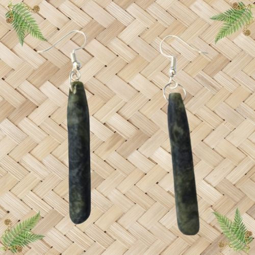 NZ Greenstone Drop Freeform Earrings - 44mm