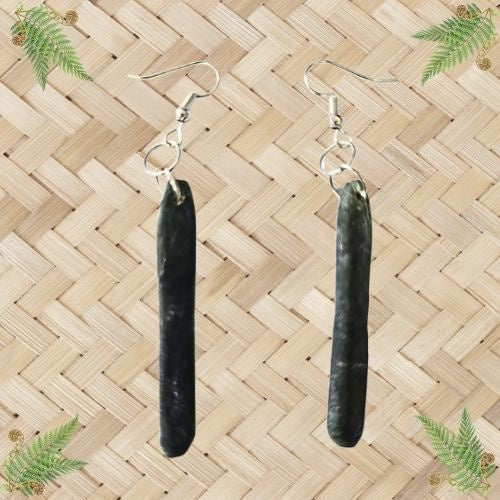 NZ Greenstone Drop Tokoweka Earrings - 48mm