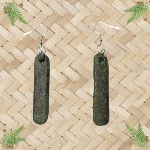 NZ Greenstone Drop Freeform Earrings - 50mm