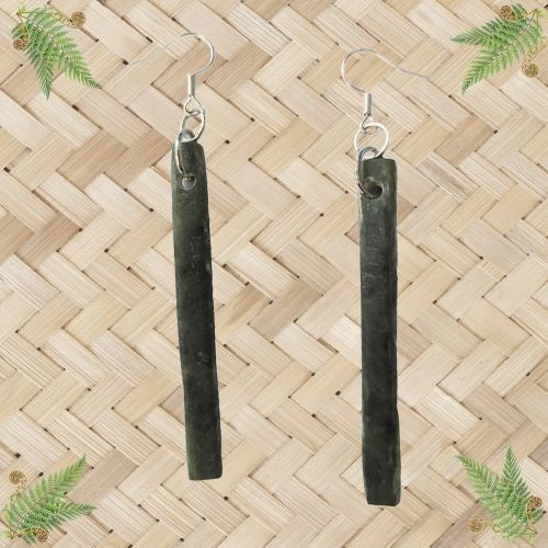 NZ Greenstone Drop Tokoweka Earrings - 58mm