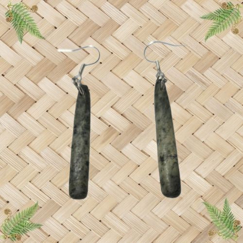 NZ Greenstone Cylinder Unbound Earrings - 42mm