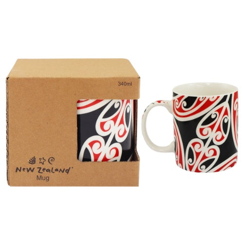 NZ Maori Design Mug - Black, Red & White