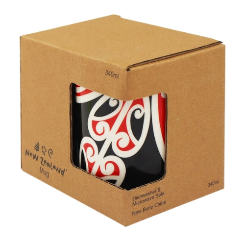 NZ Maori Design Mug - Black, Red & White