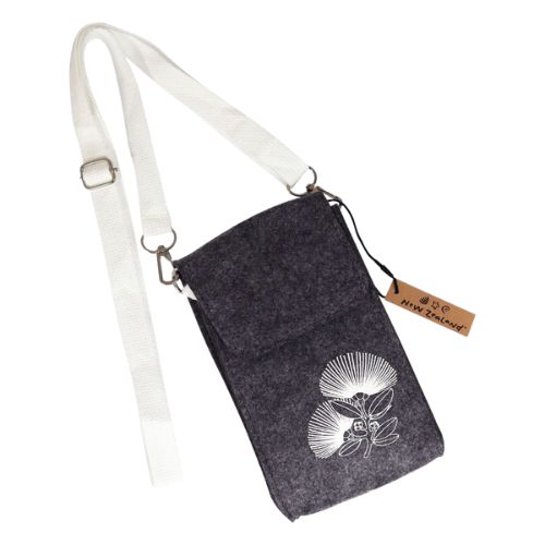 NZ Pōhutukawa with White Felt Crossbody Bag - Grey