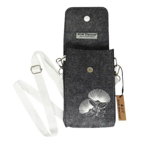 NZ Pōhutukawa with White Felt Crossbody Bag - Grey