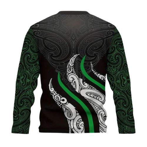 Maori Fern Print Men's Comfy Long Sleeve Crew Neck Stretch T-shirt