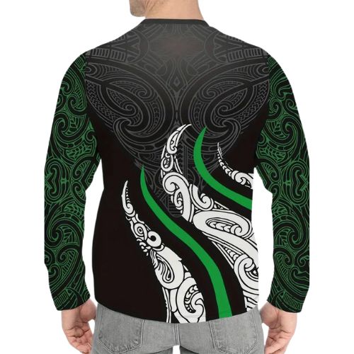 Maori Fern Print Men's Comfy Long Sleeve Crew Neck Stretch T-shirt