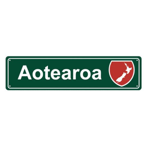 Aotearoa Roadsign Metal Hanging Green Sign - Map