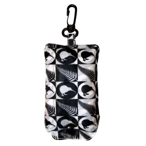 Kiwis Ferns Foldable Shopping Bag - Black