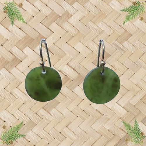 NZ Greenstone Porohita Disc Earrings - 15mm