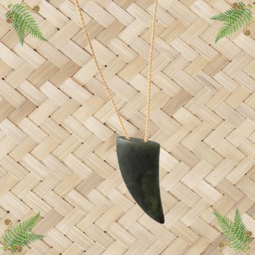 NZ Greenstone Niho Tooth Pendant - 45mm