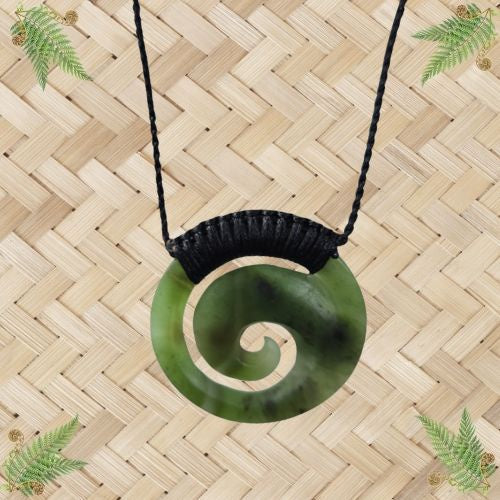 NZ Greenstone Porohita Disc Koru Pendant - 40mm