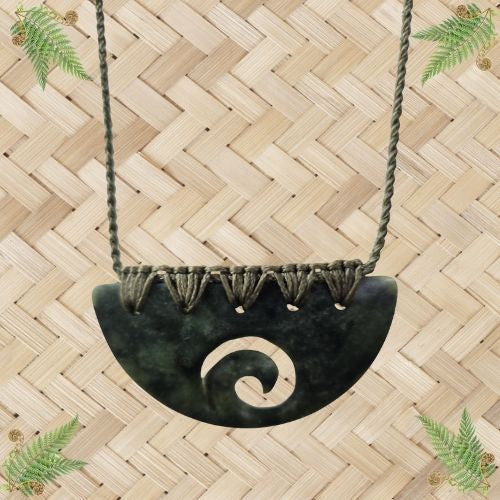 NZ Greenstone Breastplate Pendant with Koru - 60mm