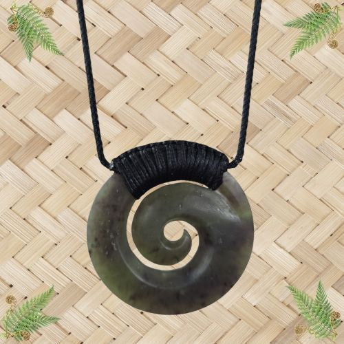 NZ Greenstone Porohita Disc Koru Pendant - 50mm