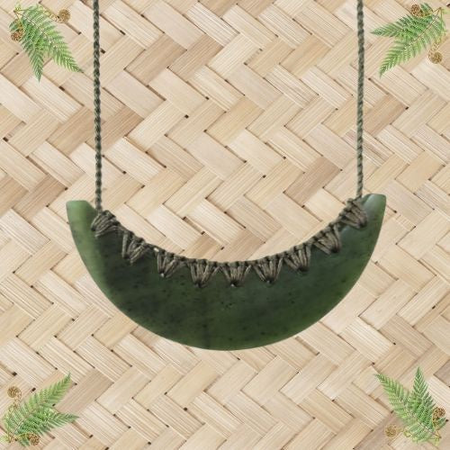 NZ Greenstone Breastplate Pendant with Green Binding - 95mm